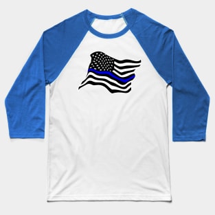 Waving USA Police Thin Blue Line Flag Baseball T-Shirt